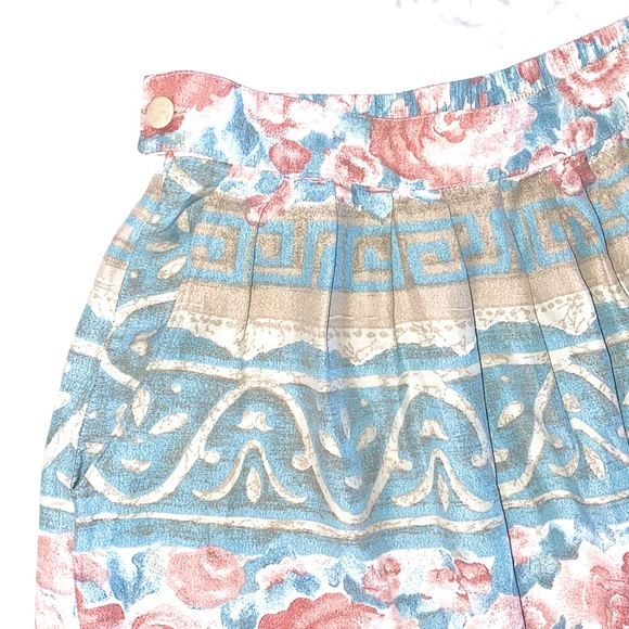 VINTAGE 80s 90s Pleated Floral Greek Key Skirt Size Medium - Picture 2 of 8